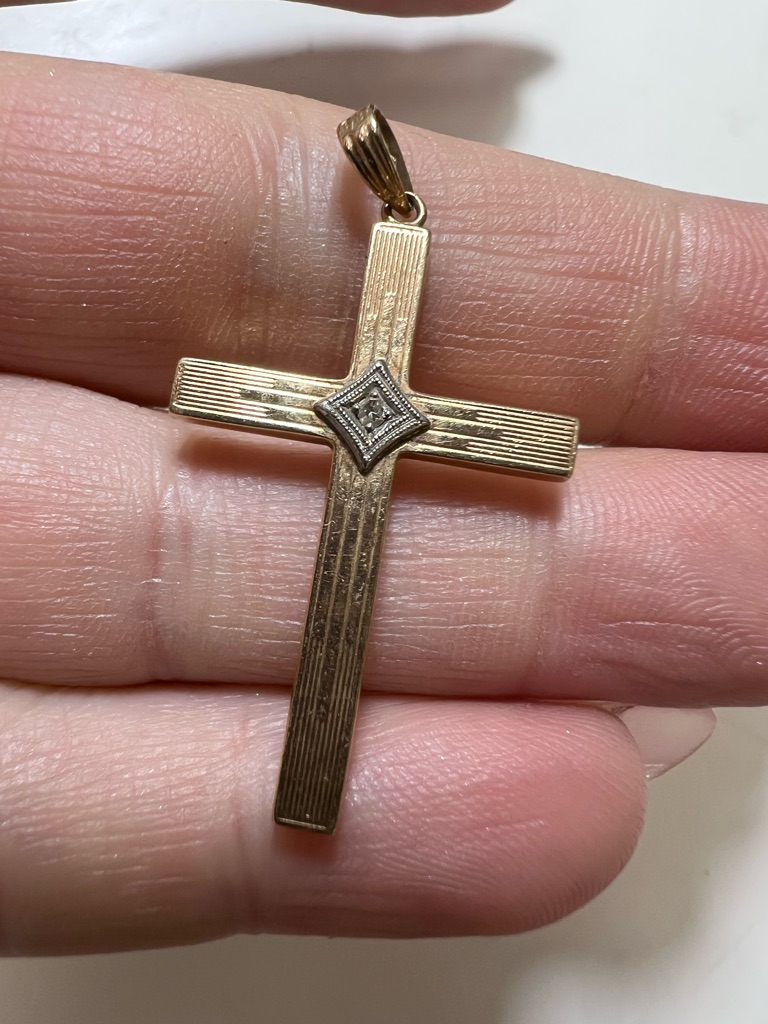 10k Gold Cross Pendant With Genuine Diamond Accent